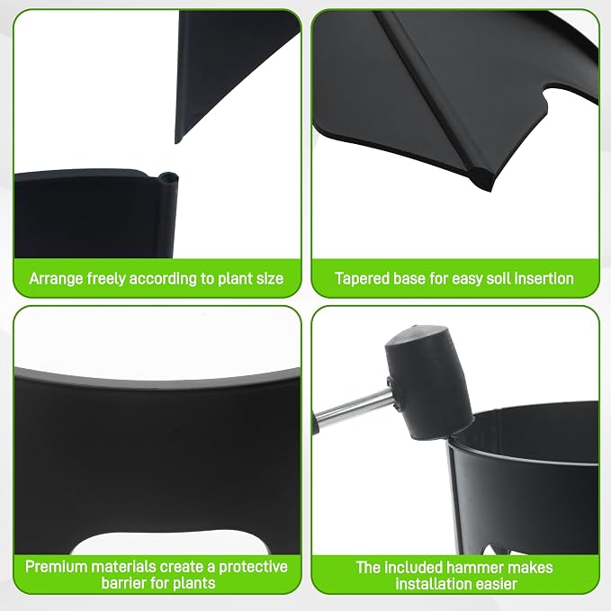 Anothera 24 Pieces Planting Grow Rings, Diameter Range 8.2-15.7 Inches, Interlocking Garden Plant Rings, Black Garden Rings for Plant Support and Soil Moisture Retention