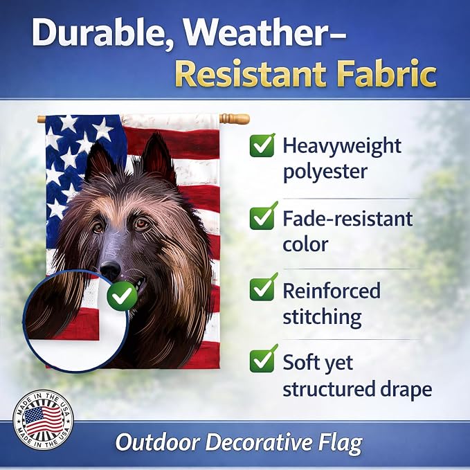 Caroline's Treasures CK6429CHF Belgian Tervuren American Flag House Flag Large Porch Sleeve Pole Decorative Outside Yard Banner Artwork Wall Hanging, Polyester, House Size, Multicolor