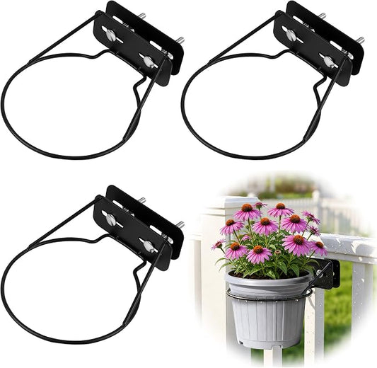 3pc Railing Plant Hanger - Adjustable Railscapes Plant Holder Between Rails, 7 Inches Floating Railing Plant Clip Rustproof Metal Plant Traps for Pots on Railing