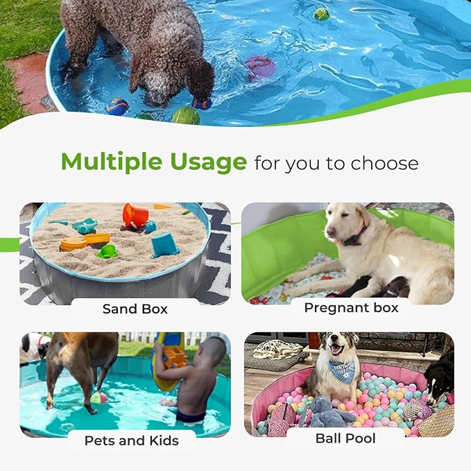 Furrybaby Foldable Dog Pool Non-Slip Hard Bath Tub Indoor Outdoor Pets Kids | Collapsible rigid dog pool with non-slip PVC, durable hard plastic tub, portable indoor & outdoor use for pets and kids,green