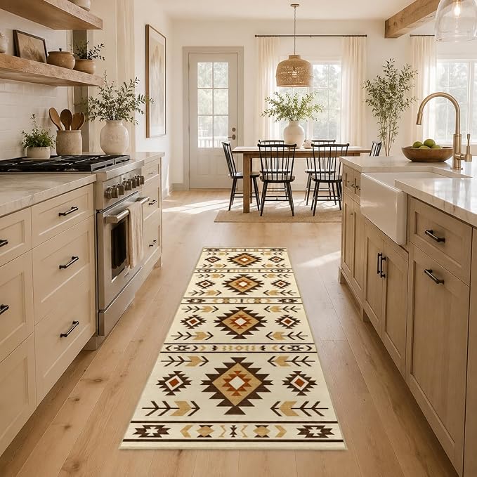 Western Runner Rug 2x6 for Hallway Kitchen Bedroom, Southwestern Aztec Tribal Runner Rugs Southwest Navajo Machine Washable Rug Non-Slip Printed Low-Pile Floor Carpet Mat for Living Room, Camel