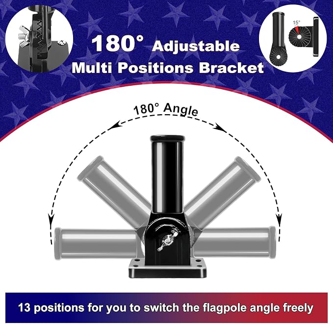 ZMTECH 6FT Flag Pole Kit with Solar Light and Embroidered American Flag, Adjustable Bracket and Upgraded Tangle-Free Ring 1" Stainless Steel Flagpole for Day and Night, Residential, Commercial, Black