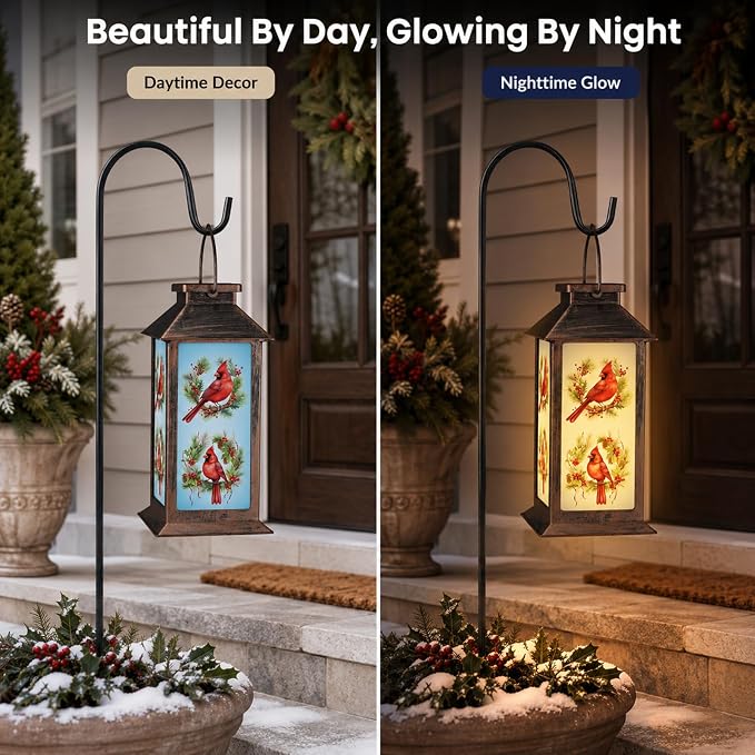 Solar Lanterns for Garden Decor, Waterproof Design Solar LED Hanging Lights for Yard, Patio, Lawn, and Porch, Gifts for Mom, Grandma(Floral Hoop)