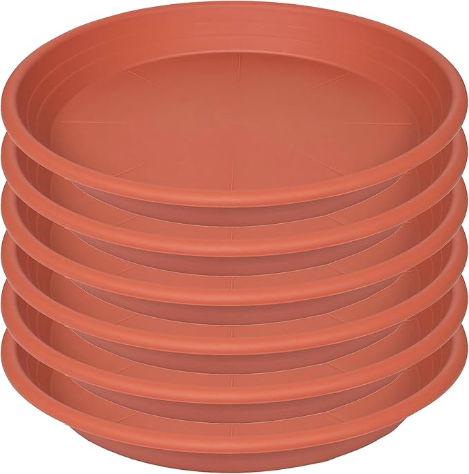 6 Pack Plant Saucer 8 inch, Heavy Duty Plastic Plant Water Tray, Planter Saucers, Flower Pot Tray, Planter Tray, Bird Bath Bowls, Water Trays for Plant Pots 7"/8", Terracotta