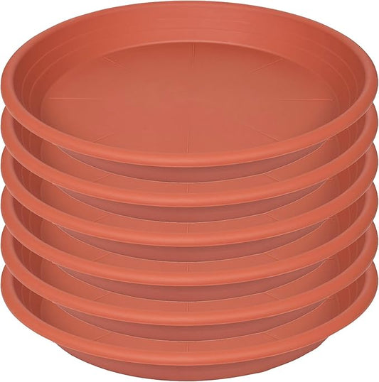 6 Pack Plant Saucer 8 inch, Heavy Duty Plastic Plant Water Tray, Planter Saucers, Flower Pot Tray, Planter Tray, Bird Bath Bowls, Water Trays for Plant Pots 7"/8", Terracotta