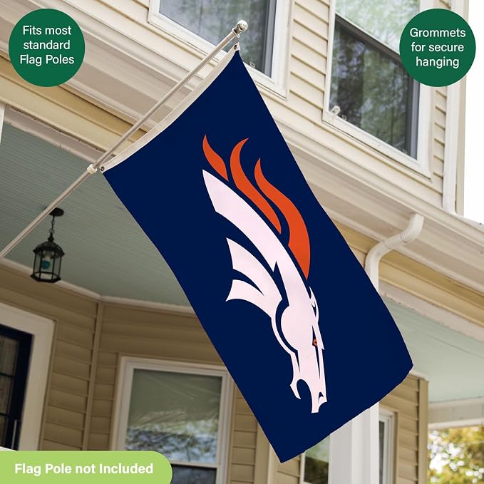 Team Sports America NFL Denver Broncos 3 x 5 Outdoor Durable House Flag with Grommets | Sport Team Flag & Banner | Indoor Wall Decor Flag for Room | Works with Flag Poles for Outside House