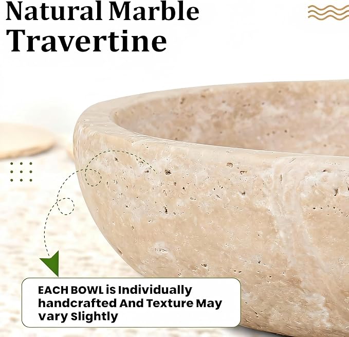 Travertine Marble Bowl & Decorative Bowl, 7.8" Modern Home Decor Key Bowl for Entryway, Natural Stone Centerpiece for Coffee Table, Ring Tray, Housewarming Gifts (Natural Color)