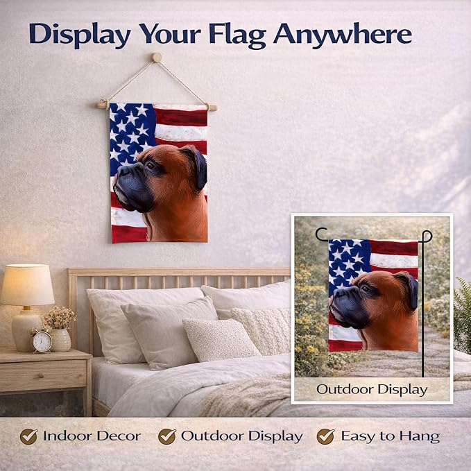 Caroline's Treasures CK6454GF Boxer Dog American Flag Garden Flag Mailbox Flag Decorative Yard Flag Banner Outside Patio Artwork Yard Flower Beds, Garden Size, Multicolor