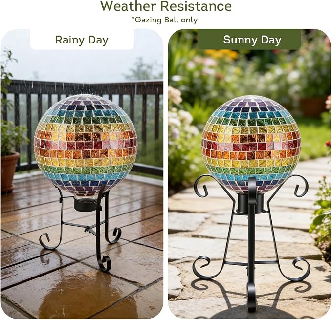 Lily's Home Colorful Mosaic Glass Gazing Ball, Designed with a Stunning Holographic Petal Mosaic Pattern to Bring Color to Any Home and Garden, Multicolor (10" Diameter)