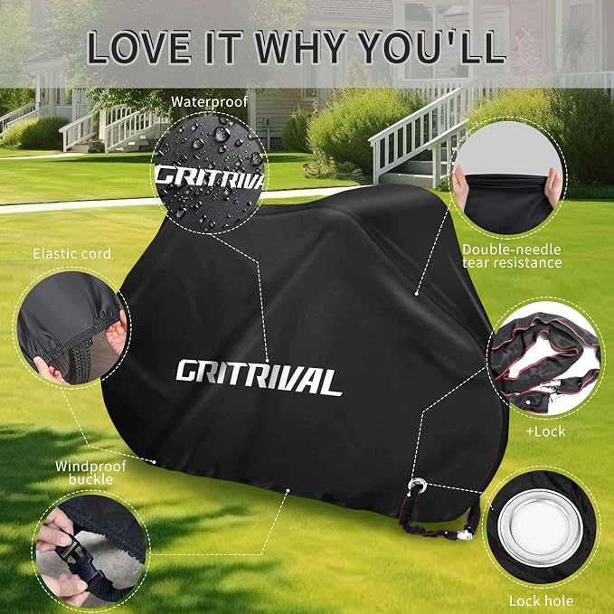 Bike Covers Outdoor Storage Waterproof. It Comes in 3 Colors and 2 Sizes. The Bike Cover is Equipped With a Bike Chain Lock