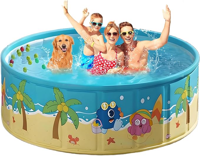 Large Foldable Kids Pool, Hard Plastic Collapsible Deep Kiddie Pool, Small Pools for Swimming, Backyard Dog Pool (JellieMons 78.7"x17.7")
