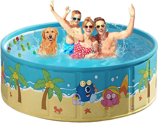 Large Foldable Kids Pool, Hard Plastic Collapsible Deep Kiddie Pool, Small Pools for Swimming, Backyard Dog Pool (JellieMons 78.7"x17.7")