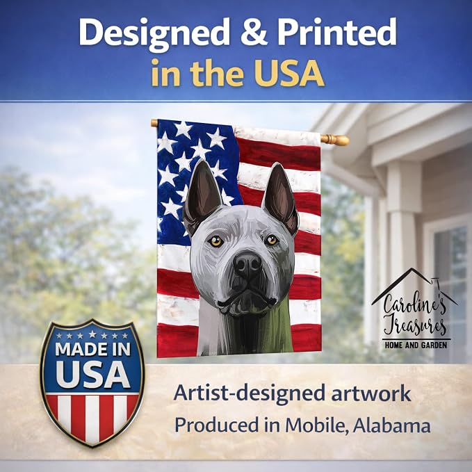 Caroline's Treasures CK6738CHF Thai Ridgeback American Flag House Flag Large Porch Sleeve Pole Decorative Outside Yard Banner Artwork Wall Hanging, Polyester, House Size, Multicolor