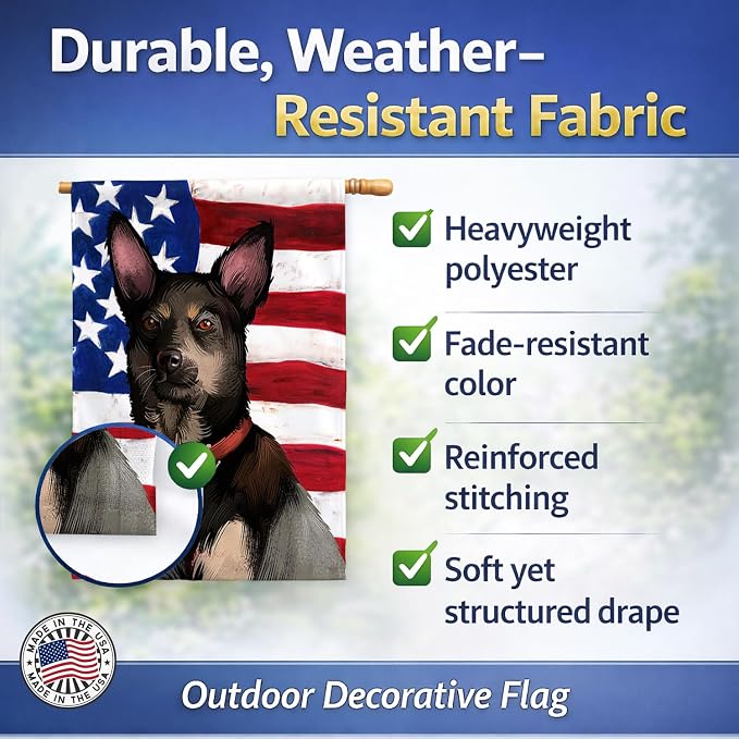 Caroline's Treasures CK6411CHF Australian Kelpie American Flag House Flag Large Porch Sleeve Pole Decorative Outside Yard Banner Artwork Wall Hanging, Polyester, House Size, Multicolor