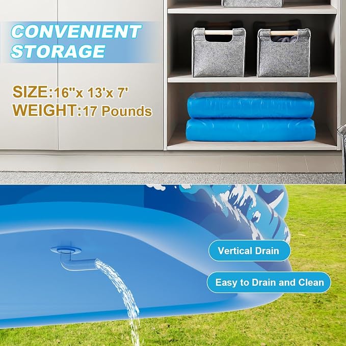 Large Inflatable Pool for Adults Kids, 130" X 72" X 22" Blow-up Pools Inflatable Swimming Pool with Pump, 2026 Oversized Thickened Family Inflatable Kiddie Pool for Backyard Garden Summer Outdoor