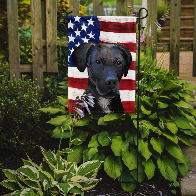 Caroline's Treasures CK6727GF Stephens Cur Dog American Flag Garden Flag Mailbox Flag Decorative Yard Flag Banner Outside Patio Artwork Yard Flower Beds, Garden Size, Multicolor
