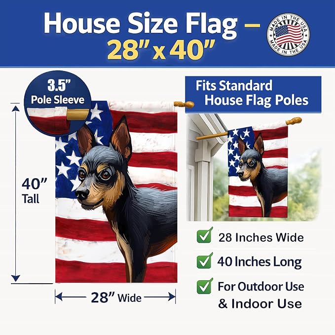 Caroline's Treasures CK6663CHF Prague Ratter Dog American Flag House Flag Large Porch Sleeve Pole Decorative Outside Yard Banner Artwork Wall Hanging, Polyester, House Size, Multicolor