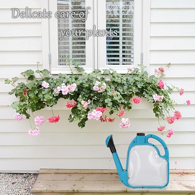 4L Foldable Watering Can with Rotating Nozzle & Long Spout for Plants, Indoor Outdoor Gardening, Clear Plastic-Blue