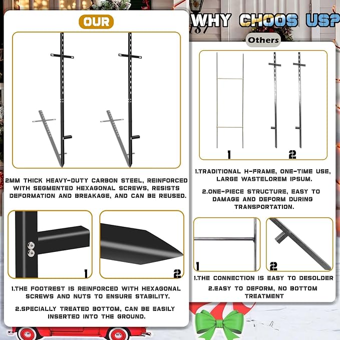 2 Pcs 46 inchens T-Bar Yard Sign Stakes Heavy Duty Metal Stake Yard Sign Holder/Black Steel Powder Coated Sign Posts for Outside/ 2mm Thickness Rust-Proof Outdoor Sign Holder for Outdoor Lawn Yard