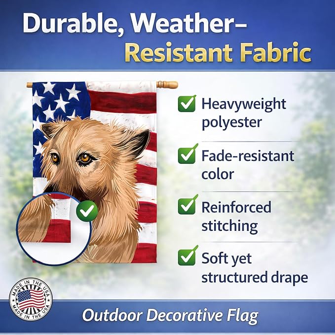 Caroline's Treasures CK6531CHF Garafian Shepherd Dog American Flag House Flag Large Porch Sleeve Pole Decorative Outside Yard Banner Artwork Wall Hanging, Polyester, House Size, Multicolor