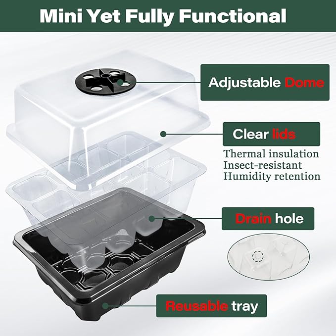 ZeeDix 2 Set Seed Starter Tray Kits with Soil, 2 Pack Seed Trays with 30 Pack Coco Coir Pellets, Adjustable Humidity Germination Tray with Dome Lids for Indoor Plants, Greenhouse for Vegetables Garden