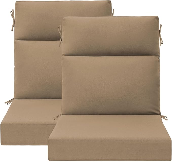 Sunbrella Outdoor Patio Chair Cushions 44x21x3.5 inch, Set of 2 Thicken Comfy Cushions for Rocker Non Slip Fade Shield Water Repellent High Back with Ties, Canvas Camel