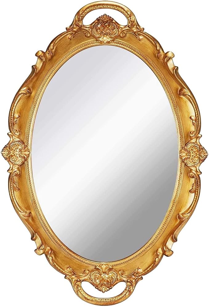 YCHMIR Vintage Mirror Small Wall Mirror Hanging Mirror 14.5 x 10 inchs Oval Gold