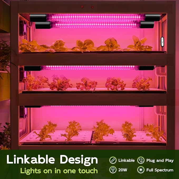 Hlite 16inch LED Grow Lights - Linkable Grow Lights for Indoor Plants | Full Spectrum Plant Lights Plug and Hanging Design with On/Off Switch Hanging Grow Light from Seedling to Flowering, 2 Pack