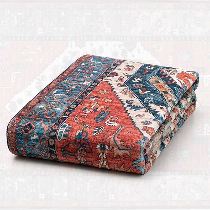 SERISSA 7x10 Washable Non Slip Boho Area Rug for Living Room，Rust | Ultra Soft Vintage Oriental Carpet Low-Pile Distressed Tribal Floor Carpet for Dining Room Bedroom Dorm Office Home Decor