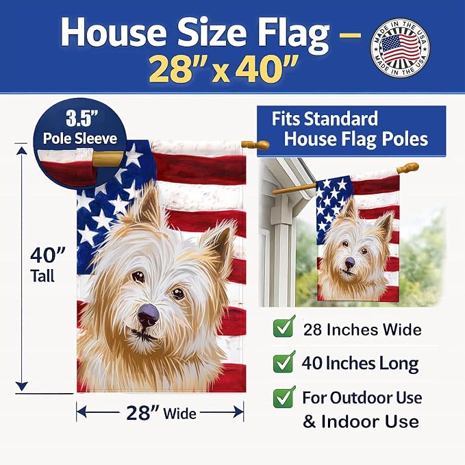 Caroline's Treasures CK6633CHF Norwich Terrier Dog American Flag House Flag Large Porch Sleeve Pole Decorative Outside Yard Banner Artwork Wall Hanging, Polyester, House Size, Multicolor