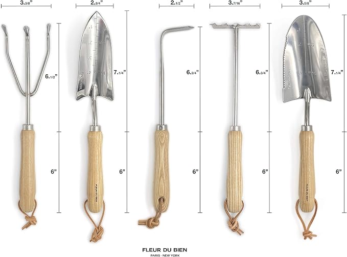 6 Piece Stainless Steel Heavy Duty Garden Tools Set, with Ash Wood Handle and Non-Slip Rubber Grip Pruner, Premium Canvas and Leather Storage Tote Bag, Outdoor Hand Tools, Garden Gift