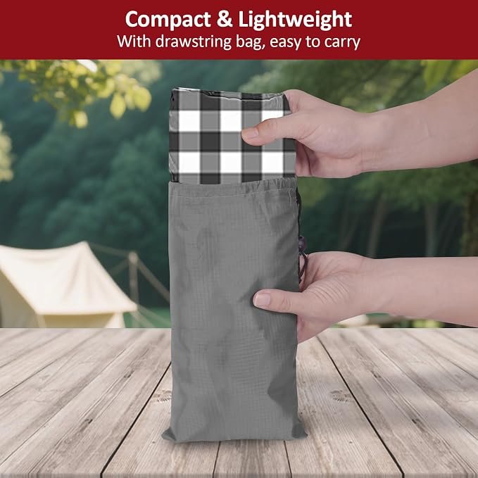 8ft Picnic Table and Bench Cover, Camping Essentials RV Gear, 96 in Waterproof Windproof Outdoor Elastic All Around Tablecloth, Fitted Rectangle Tables and Seats, Black-White Checkered