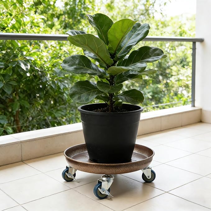1 Pack 12.2 Inch Metal Plant Caddy With Lockable Wheels,Plant Stand Dolly for Heavy Planter,Wheeled Planter Saucer Tray,Rolling plant stand,Heavy-Duty Plant Caddy for Indoor and Outdoor(Copper)