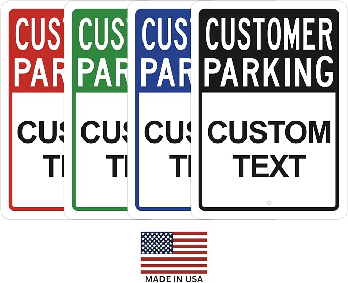 Custom Customer Parking Signs Outdoor Metal Vertical for Office Business, Personalized with Business Name or Text Holes for Mounting Post. UV Printed Solid Aluminum (Customer Parking, 10" x 14")
