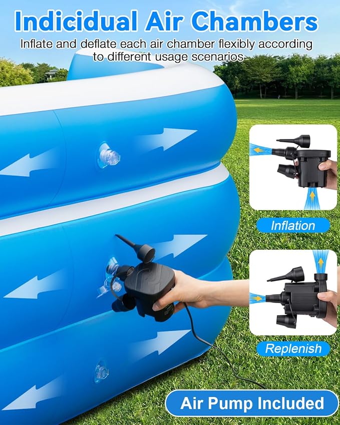 Large Inflatable Swimming Pool - 120" x 85" x 26" Blow Up Pool for Adults and Kids with Seat & Air Pump, for Backyard Lawn Indoor Outdoor Use