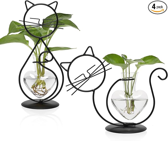 Plant Terrarium Plant Propagation Station Cat Lover Gifts for Women | Plant Lovers Home Office Decor Cat Desk Accessories