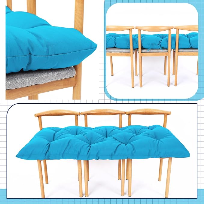 Wenqik Outdoor Bench Cushion 59 x 20 x 4 Inch Waterproof Patio Swing Cushion with Removable Zippered Cover Adjustable Ties Seat Pad for Porch Bench Garden Loveseat (Lake Blue, Classic)