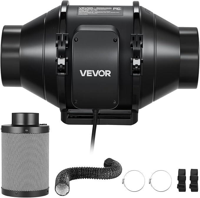 VEVOR 4" Air Filtration Kit, 180 CFM Inline Duct Fan with Speed Controller, Carbon Filter & Ducting Ventilation System for Heating Cooling Booster, Grow Tents, Hydroponics