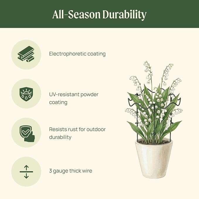 6 Pack Plant Support Stakes, Wavy Metal Garden Plant Stake, Peony Cages and Supports, 10"(W) x 16" (H) Flower Support Ring for Peonies, Hydrangea