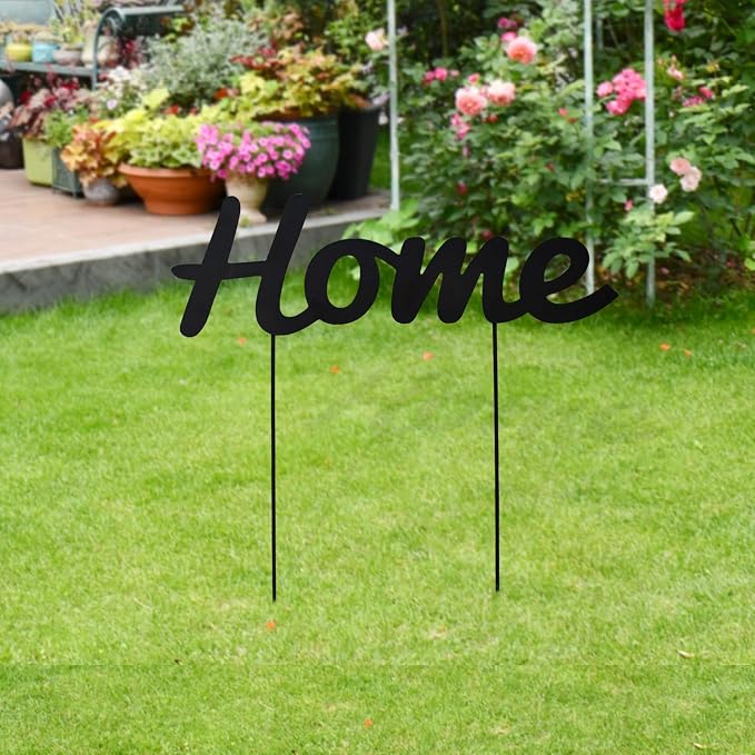 Metal Letter Welcome Yard Sign with Stake Outdoor Decorations Garden Lawn Front Porch Outside Letter Yard Sign Garden Stake Decor (Welcome Home)