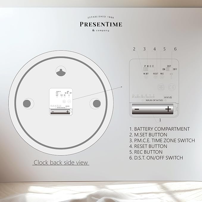 Presentime & Co 10" Atomic Wall Clock, Silent no Ticking, Automatically Sets Itself and Adjust to Daylight Saving Time by WWVB - Faux Stainless Steel Finish. (Home Office)