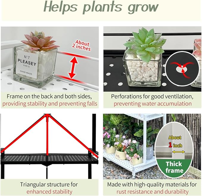 lumizone Foldable 4-Tier Plant Stand With Wheels Indoor Outdoor Black | Hanging Plant Shelf No Assembly Required Pot Placement Area Sturdy Fall Prevention Storage Shelf Flower Pot Stand