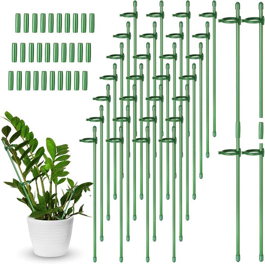 meekoo 60 Pcs 12 Inch Adjustable Plant Support Stakes for Indoor Outdoor Garden Orchid Stick Single Stem Plant Cage Support Rings with Clips and Connect Pipe for Tomato Flowers, Potted Plants (Green)