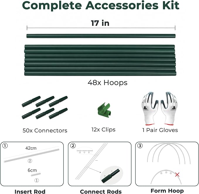 Gardzen Garden Hoops for Raised Beds Greenhouse Hoops, DIY Kit for Row Cover Garden Netting, All Season Plant Protection, 48 Pcs