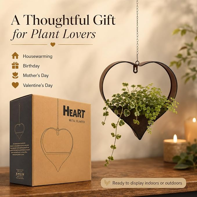 Metal Hanging Planters for Indoor & Outdoor Plants - Heart Shaped Planters for Wall or Window,Garden Patio or Indoor Decor for Women(Cooper)