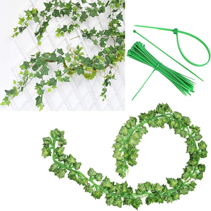 Comtelek 504 FT Artificial Ivy 72 Pack Ivy Vine Garland Ivy Leaves Greenery Garlands Clip Hanging Fake Leaf Plants Faux Green Flowers Decor Home Kitchen Garden Office Wedding Wall