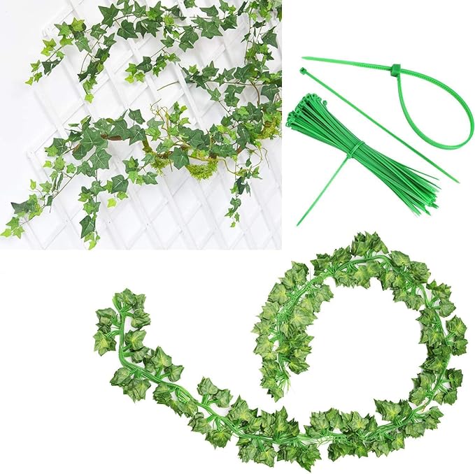 Comtelek 168 FT Artificial Ivy 24 Pack Ivy Vine Garland Ivy Leaves Greenery Garlands Clip Hanging Fake Leaf Plants Faux Green Flowers Decor Home Kitchen Garden Office Wedding Wall