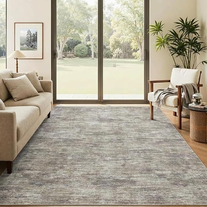 GarveeHome Living Room Rug 4x6 Modern Solid Washable Rugs with Rubber Backing, Non Shedding Low Pile Neutral Carpet Stain Resistant Foldable Thin Mats for Dining Room, Nursery, Bedroom, Camel