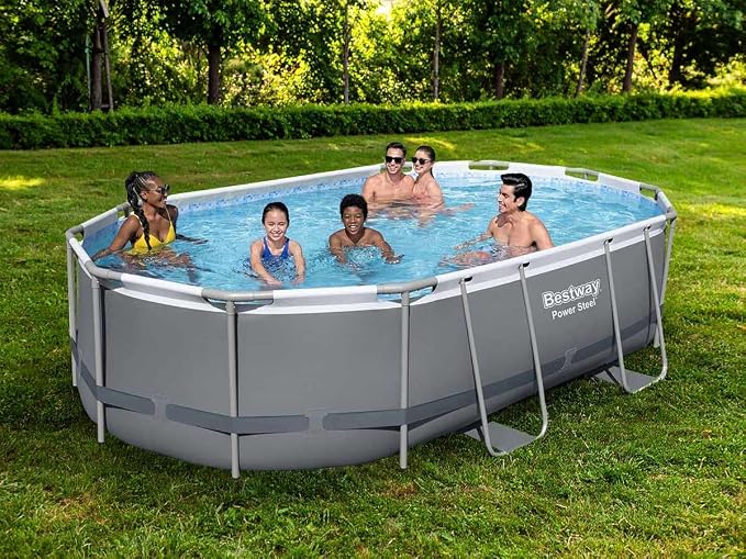 Bestway Power Steel Oval Frame Swimming Pool Set Dark Grey with Filter Pump and Accessories 488 x 305 x 107 cm