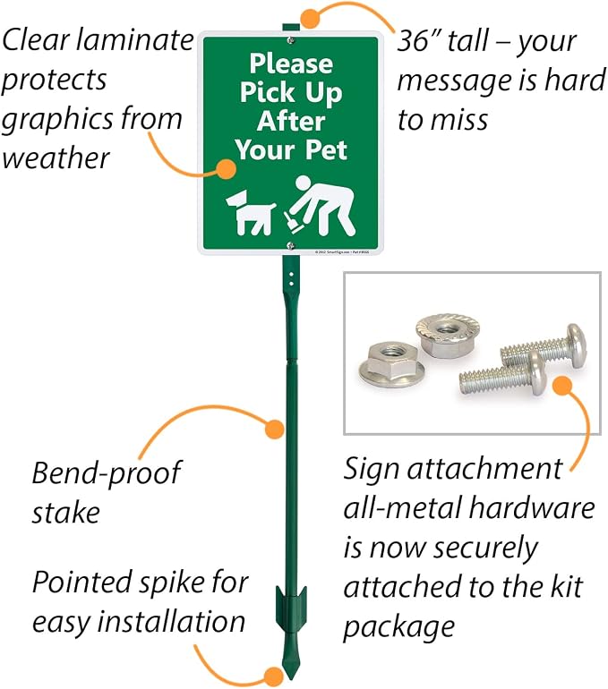 SmartSign "Please Pick Up After Your Pet" LawnBoss® Sign | 10" x 12" Aluminum Sign With 3' Stake